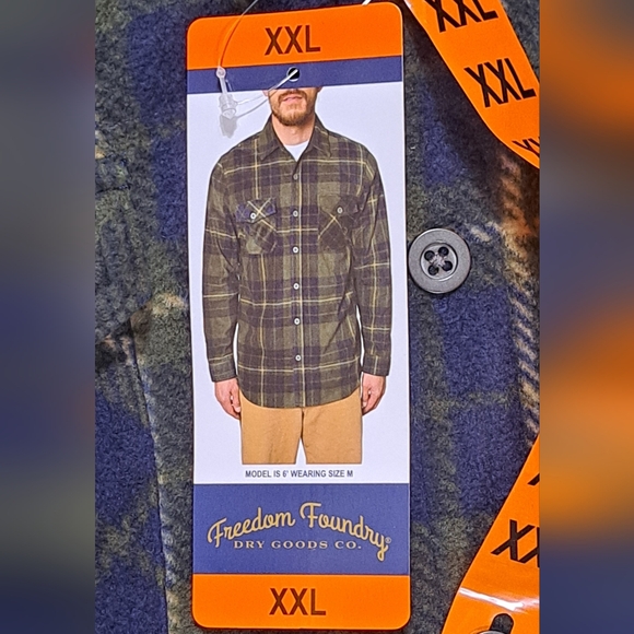 Freedom Foundry Men’s Long Sleeve Green/Blue Plaid Fleece Shirt XXL NWT - Picture 7 of 15